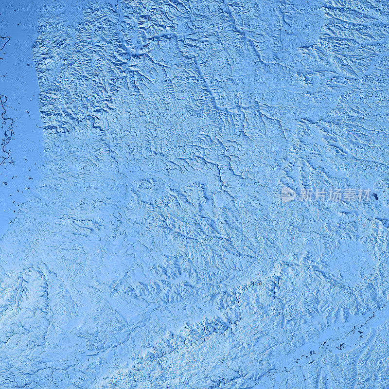 斯图加特行政区域Baden-Württemberg 3D渲染地形图蓝色